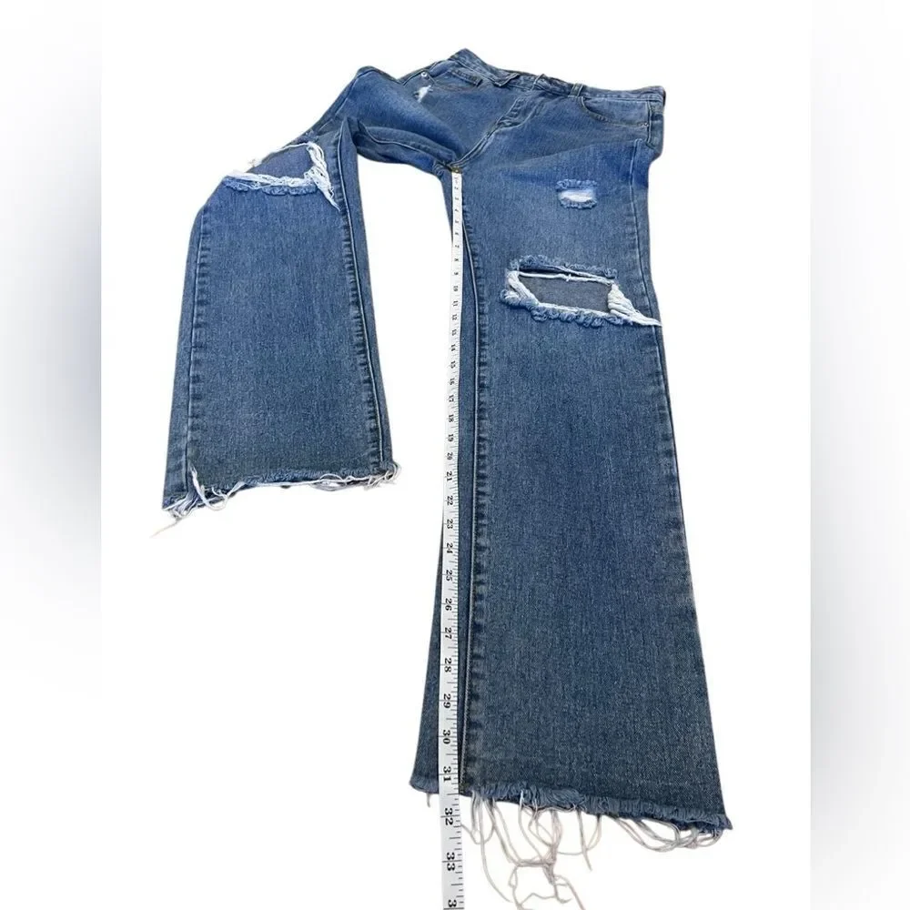 PRETTYLITTLETHING RIPPED LONG LEG STRAIGHT JEANS UK Size 10 US Size 6/28